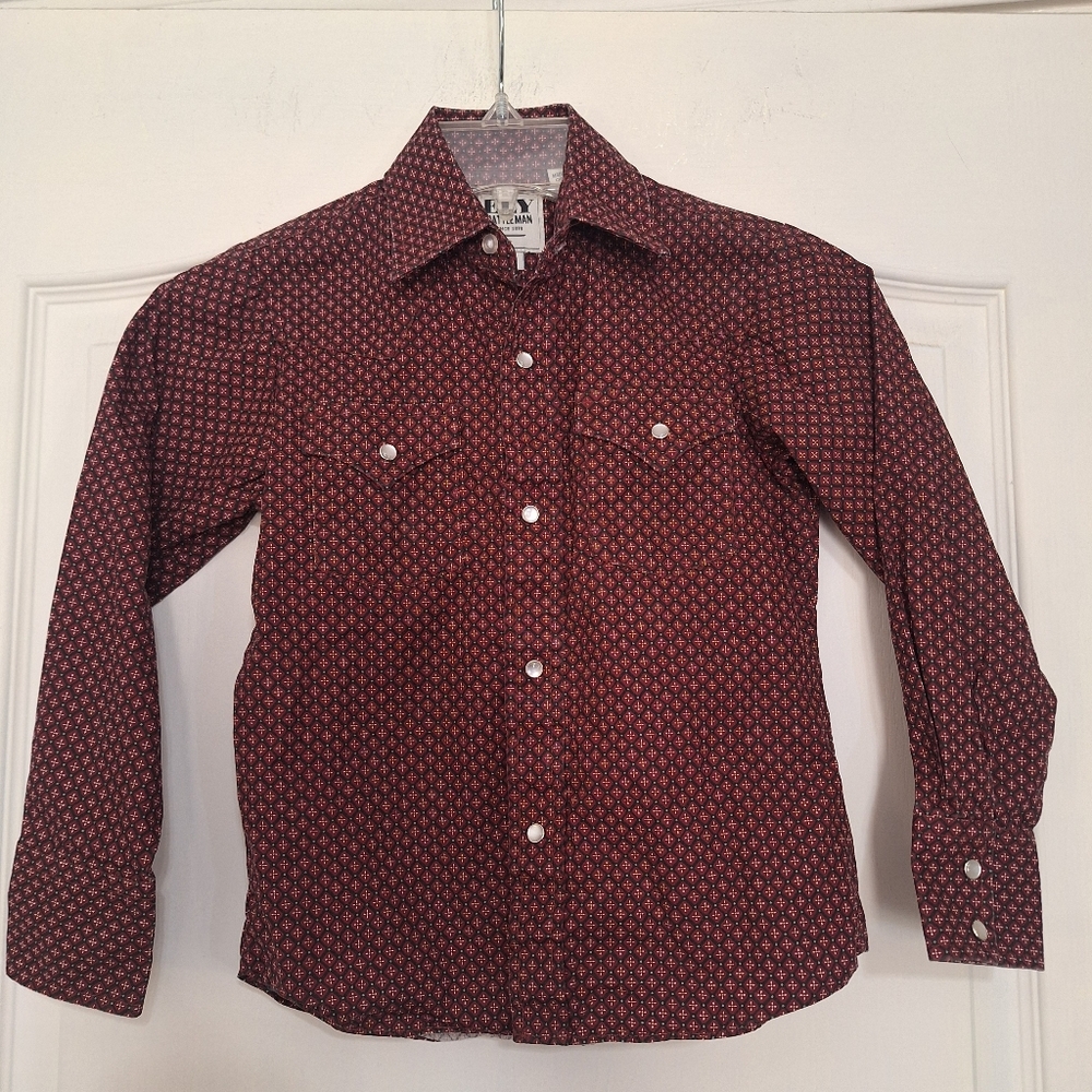 Ely Cattleman Diamond Geo Print Pearl Snap Buttons Long Sleeve Boys Size Small
